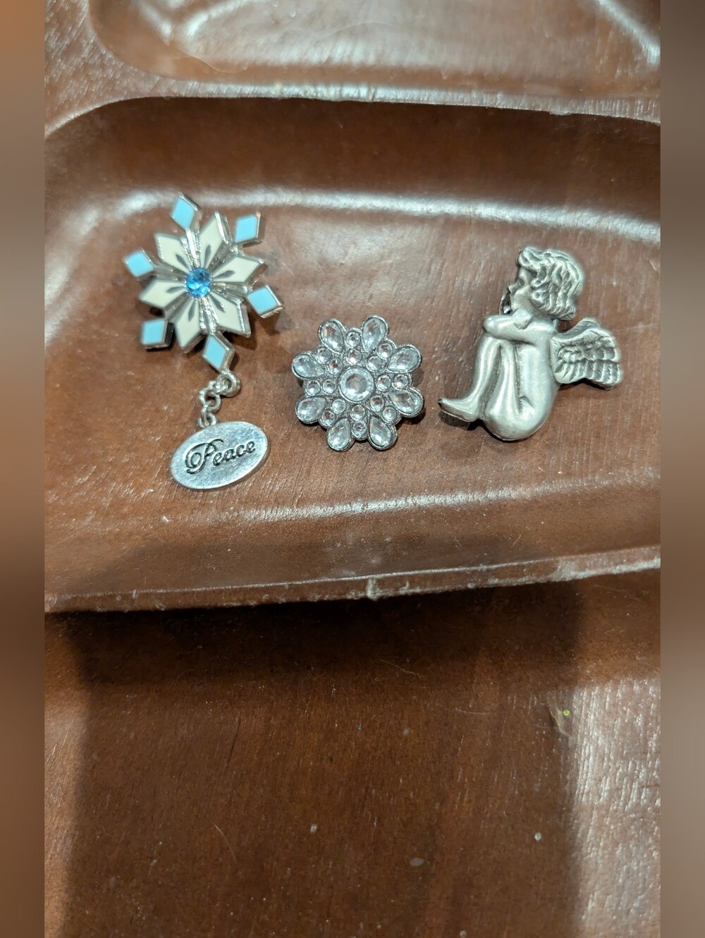 Silver Angel, Snowflake & Floral Brooch
